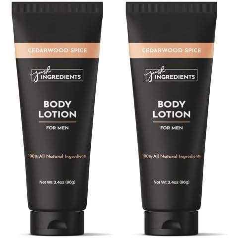 JUST INGREDIENTS Cedarwood Spice Body Lotion for Men | 3.4oz | 2-pack | Natural Hydration with Coconut Oil | Shea Butter & Jojoba | Vegan | Cruelty-Free | Non-Greasy Moisturizer for All Skin Types Cover