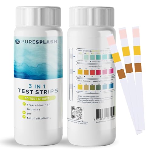 𝐏𝐔𝐑𝐄 𝐒𝐏𝐋𝐀𝐒𝐇! Hot Tub & Pool Water Test Strips – 50 Easy-to-Use Strips for Testing Chlorine, pH & Water Balance | Fast Results for Inflatable, Paddling & Above-Ground Pools