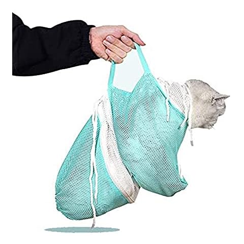 WMLBK Adjustable Cat Grooming Bag - Anti-bite,Scratch Cat Grooming Bathing Mesh- Cat Washing Bath Bag For Shower, Cleaning Ear, Medicine Feeding (Green and White) Cover
