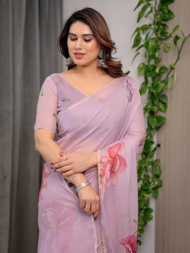 Image of ALMAARI FASHIONWomen's Floral Printed Organza Saree with Unstitched Blouse Piece | Traditional Ethnic Wear Sarees | Soft Lightweight Ethnic Office Wear Daily Wear Indian Sari (ORGANZA 121-130 H)