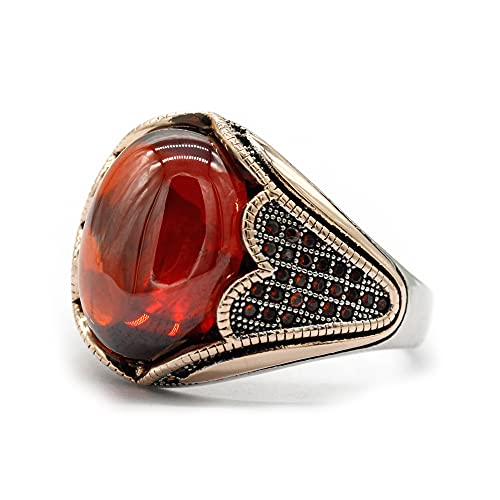 LovePlus Solid Silver Men Rings Red Garnet Stone Men's Ring Handmade Turkish Vintage Ring Luxury Jewelry Bands3