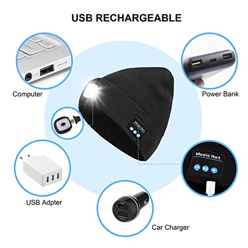Gafres Unisex Bluetooth Beanie Hat With Light,Upgraded Musical Knitted Cap With Headphone & Mic,Gifts For Men Women Black #TOP2
