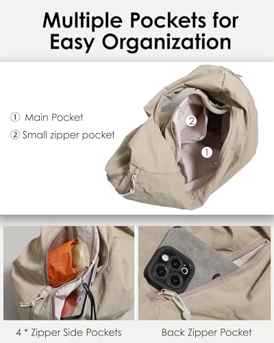 Micmores Handtasche Damen Nylon Umhängetasche Stylische Hobo Tote Bag Groß Shopper Tasche Praktische Schultertasche für Schule, Arbeit, Reisen, Einkauf (Khaki)