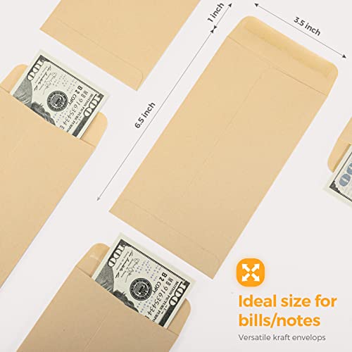 Acstep 100 Pack Brown Cash Envelopes For Budgeting, Money Savings Challenges, Small Kraft Money Envelope Self Adhesive For Cash, Coin, Check, Jewelry 3 1/2 X 6 1/2 #TOP4