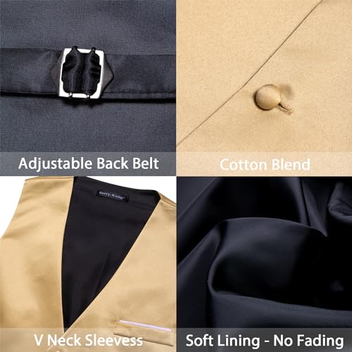 Image of Barry.Wang Mens Suit Vest Bow Tie Set 4PCS Formal V-neck Slim Fit Casual Solid Color Waistcoat Wedding Party Tuxedo