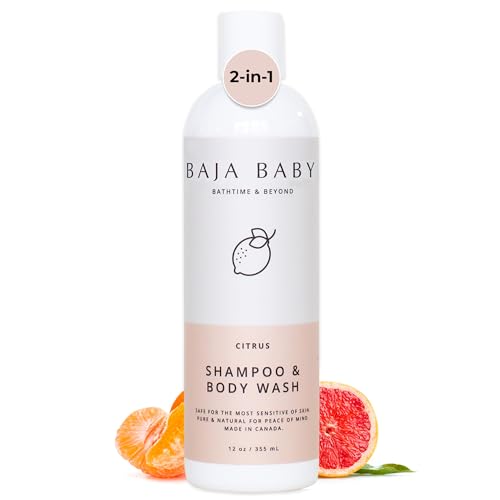Baja Baby Citrus Shampoo & Body Wash - Organic, Gluten-Free, Vegan, EWG VERIFIED™ - Ideal for Sensitive Skin - All Natural, Tear-Free, Hypoallergenic and Paraben-Free with Pleasant Scent -12 oz Bottle