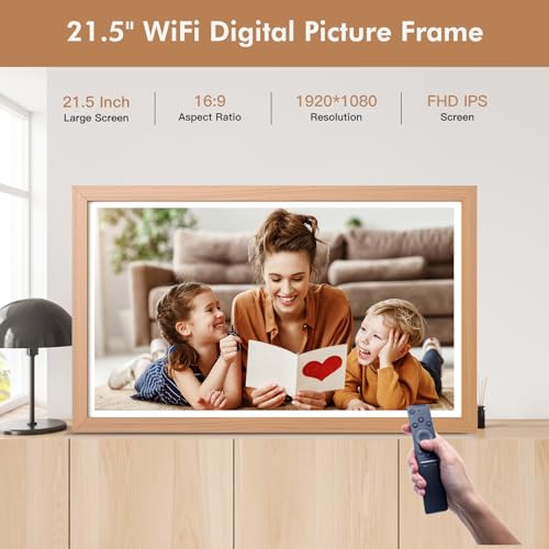 Image of Large Digital Picture Frame 21.5 inch-WiFi-Photo-Frame - 1920 * 1080 IPS FHD Digital Photo Frame Display, 32GB, Wall Mounted, Load Photos Videos from Phone via App Email, Gifts for Mom Dad