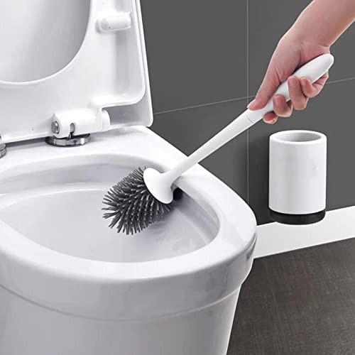 Image of Soft and Sturdy Toilet Bowl Brush and Holder Set TPR Bristles with Detachable Base for Deep Cleaning in The Bathroom