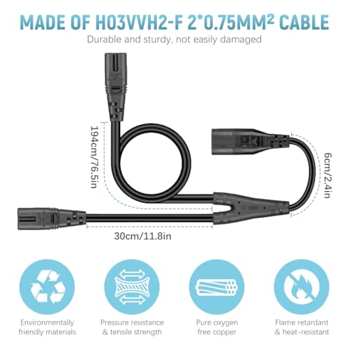 Image of ZORBES 2 in 1 Type C Power Cord, 2-Prong, Compatible with TV 1st-5th Gen