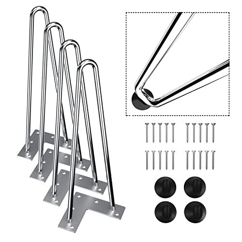 Orgerphy 12 Inch Silver Hairpin Legs (4Pcs) Bench Legs| Heavy-Duty Coffee Table Legs With Screws And 4Pcs Bonus Rubber Floor Protectors | Mid Century Modern Metal Legs Desk Legs Furniture Legs #TOP17