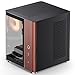 JONSBO TK-0 Black ITX Mini Tower PC Case, Hyperboloid Glass Desktop Design,Separated Cabinet Structure, Al Alloy Shell DTX/ITX Walnut Wood Computer Case, Sff Case,Black