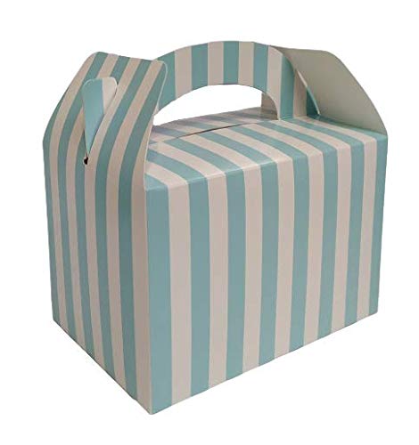 4 Square Coloured Design Children/Kids Party Boxes Carry Meal/Food Fun Picnic Birthday Wedding Favour/Baby Shower Party Box Loot Bag Gift Boxes All Occasions (30 Boxes, Blue Stripe)