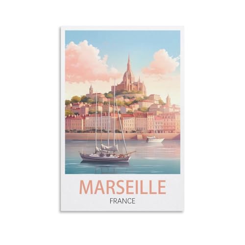 LNUYITR Poster vintage sur toile de Marseille France - Décoration murale moderne pour chambre à coucher - 20 x 30 cm