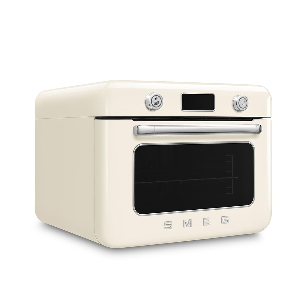 Smeg, Mini Horno Combinado COF01CREU, 10 Funciones de Cocina, 33 Recetas Automáticas, Depósito Desmontable, Cocción al Vapor, Función de Descalcificación, Potencia 1800W, Crema