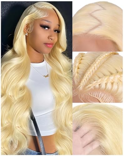 Femca 26 Inch 13x6 Lace Front Wig Human Hair 200 Density Blonde Wig...