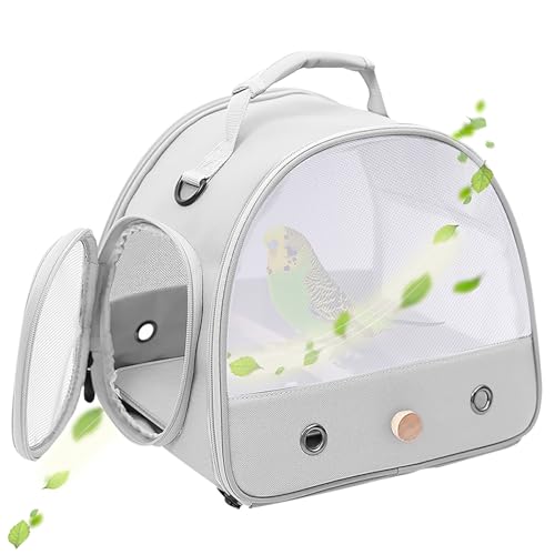 Image of Bird Carrier, Portable Small Bird Parrot Parakeet Carrier with Standing Perch and Stainless Steel Tray, Side Access Window Collapsible (Grey, Mesh Windows)