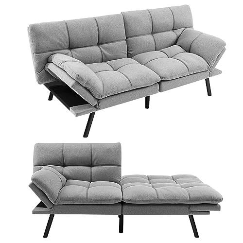 RELAX4LIFE 2-3 Seater Futon Sofa Bed, Convertible Memory Foam Sleeper Couch with Adjustable Backrest & Armrests, Click Clack Sofa bed for Living Room Bedroom Office (Polyester Fabric, Gray) RELAX4LIFE 2-3 Seater Futon Sofa Bed, Convertible Memory Foam Sleeper Couch with Adjustable Backrest & Armrests, Click Clack Sofa bed for Living Room Bedroom Office (Polyester Fabric, Gray)