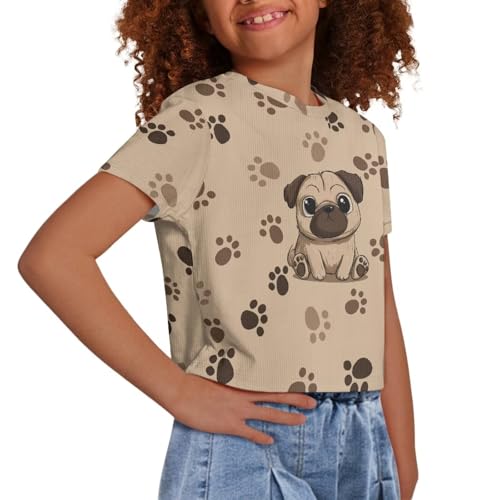 Image of Girls Fashion Crewneck Tee Shirts Casual Short Sleeve Crop Top Summer Outfits 5-14 Year