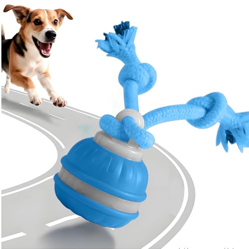 Supore Giochi per Cani Pallina Interattiva per Cani in Movimento Automatico, Smart Rotating Giochi Cane con Corda da Masticare, Palla per Cani di Taglia Media e Piccola, Ricaricabile USB (Blu)