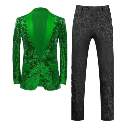 (Jacket + Pant) Men Sequin Suit Men's Wedding Dance Party Stage Male Blazer Trouser