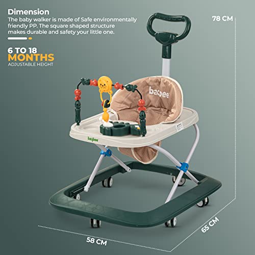 Image of Baybee Nexus Baby Walker for Kids with Parental Push Handle & 2 Height Adjustable, Multi-Function Folding Activity Walker for Baby with Musical Toy Bar | Walker Baby 6-18 Months Boys Girl (Dark Green)
