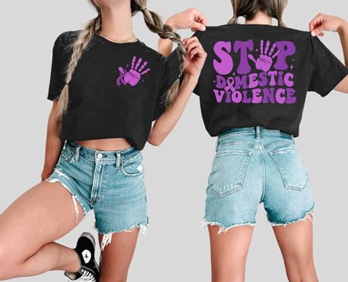 Stop Domestic Violence Shirt Women: Domestic Violence Awareness T-Shirt Purple Ribbon Shirts Domestic Tee Tops3