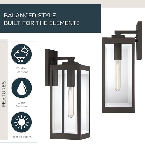 Image of Quoizel Westover 17 inch Outdoor Wall Lantern, Western Bronze | 1-Light, Clear Beveled Glass, E26 Base, ETL Wet Rated