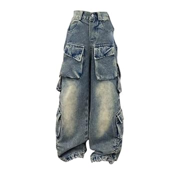 Lilgiuy Little Girls Jeans Denim Elastic High Waisted Wide Leg Baggy Cargo Pants With Pockets For School Party(Blue,XL) - Walmart Supplies
