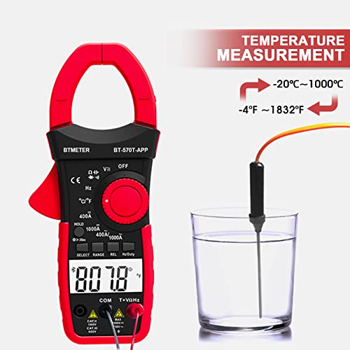 Btmeter Ac/Dc 1000A Clamp Multimeter, 4000 Counts Digital Clamp-On Meter With Data Logging Measure Amp Volt Ohm Capacitance Frequency Temperature Continuity, Electrical Tester 570T-App #TOP3
