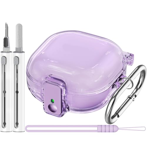 Inesore for Samsung Galaxy Buds FE Case/Galaxy Buds 2/Pro/Galaxy Buds Live,with Safety Lock Housing,Accessories with Keychain/Silicone Wrist Strap - Purple