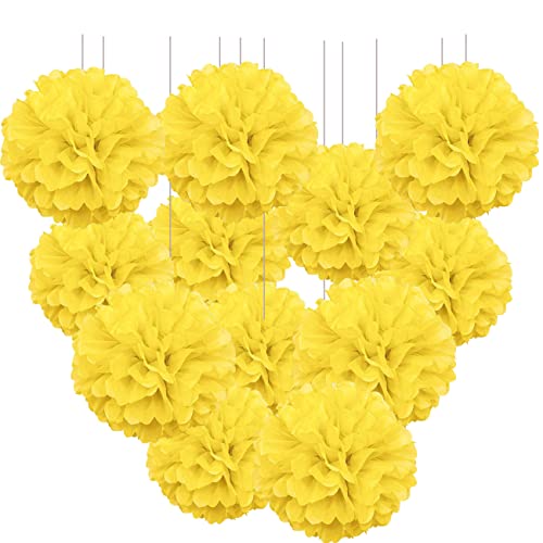 image for XIKSXITN 12pc Yellow Tissue Paper Pompoms-Hanging Paper Pom Poms Paper