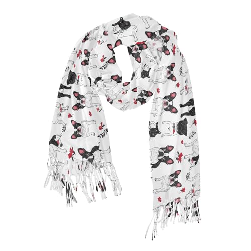 voucong Funny Boston Terrier Dogs White shawls and wraps winter essentials Faux Cashmere scarves for women winter for females