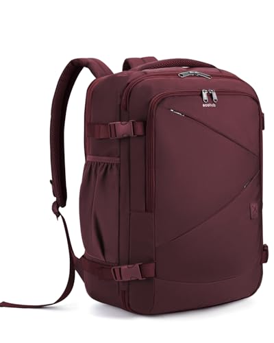 Image of ECOHUB Carry On Travel Backpack, Expandable Airlines Personal Item Bag 18x14x8, Water Resistant 17 inch Laptop Backpack Flight Approved, 12 Pockets 30L Work Backpacks with Wet Pocket & Cable Slot, Red
