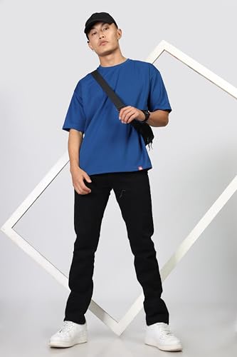 Image of SHODOX Men Oversized T Shirt Solid Dotted Design | Round Neck Loose Fit Drop Shoulder Casual T-Shirt for Men
