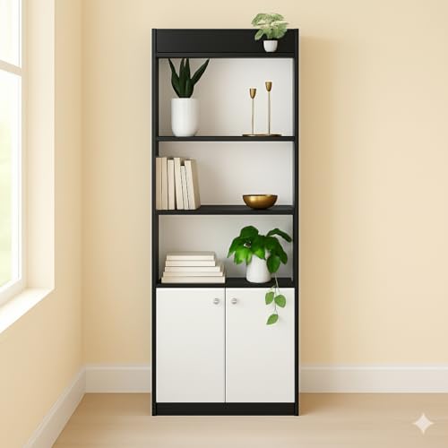 Image of Callas Wooden Bookshelf with Display Unit Cabinet | Engineered Wood Bookcase for Living Room, Bedroom, Office | 1 Year Warranty with Free Installation
