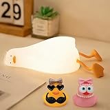 Lying Flat Duck Night Light,Cute White Elephant Gifts,Existential Crisis Duck Lamp,Silicone Squishy Animal Nursery Nightlight, Dimmable/Rechargeable Bedside Touch Lamp, Duck Gifts for Baby Kids Mom