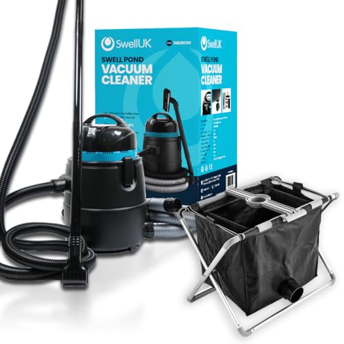 Swell UK 1400W Pond Vacuum Cleaner & Debris Collector | Underwater Sludge & Debris Remover with 25L Tank Volume | Including 2m Discharge Hose & 3x Cleaning Nozzles – 2 Year Guarantee