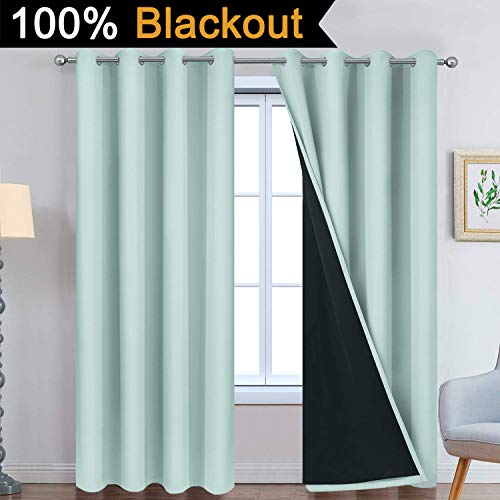 Image of Yakamok 2 Thick Layers Completely Blackout Window Treatment Thermal Insulated Noise Reducing Drapes for Living Room(52Wx96L, Aqua, 2 Panels)
