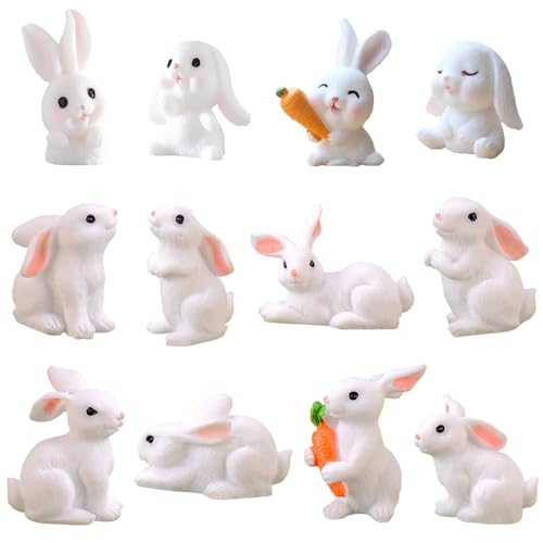 YGCHEN Miniatura Conejo Figura Conejito Decoración para Tartas Mini Figuras de Conejo de Pascua Juguete Resina Animales Miniatura Decoración de Mesa (12 Piezas)