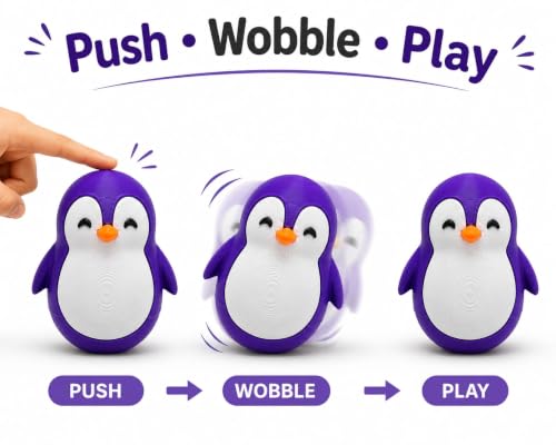 Image of Penguin Roly-Poly Toy, Wobble and Tumble Stress Relief Fidget, Fun Desk Toy for Kids and Adults (Royal purpal)