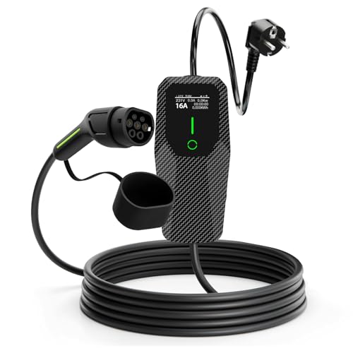 AWESAFE Typ 2 EV Ladegerät, 3.6kW, 6/8/10/13/16A, 5 Meter, 1-Phasig, EU-Stecker, Tragbares EV Ladekabel mit LED-Digitalanzeige, Mobile Wallbox für Elektroauto & Hybrid