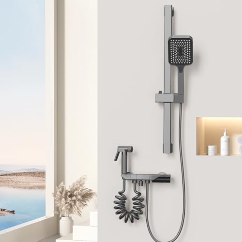 WRMING Colonne de Douche, Ensemble de Douche avec Barre de Douche 70cm Réglable en Hauteur, Set de Douche en Acier Inoxydable, Douchette 3 modes, Flexible...