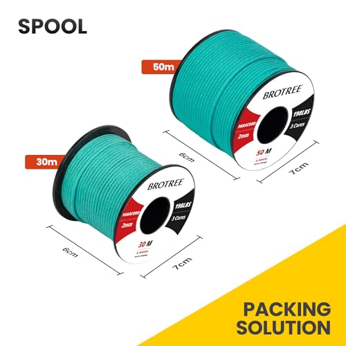 Brotree 2mm Paracord 3 Strands 30M 100% Nylon Rope Parachute Cord for Outdoor Craft, DIY - 90kg Breaking Load (Turquoise) - Image 4