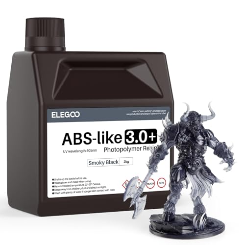 Image of ELEGOO ABS-Like Resin 3.0+, Upgraded 3D Printer Photopolymer Resin, Higher Heat-Resistance Fast Curing High Precision Non-Brittle, Smoky Black 2000g