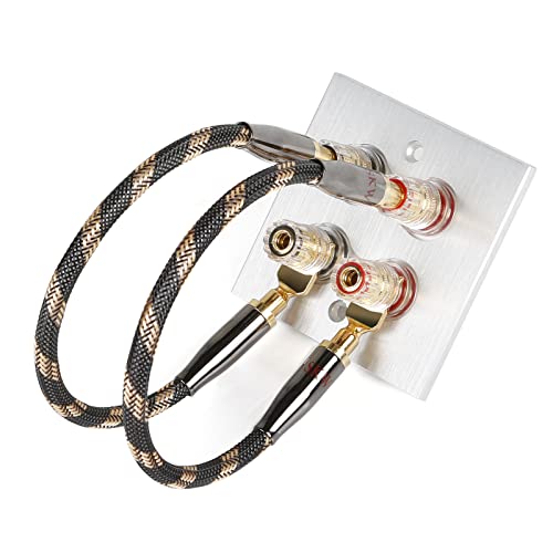 Image of SKW HI-FI Speaker BiWire Jumpers Banana to Spade, Set of 2 (2 Cables) | 14AWG, Ultra-high Purity Copper, convertible plugs, dual-shielded, braided jacket, bi-wire speaker binding post bridge