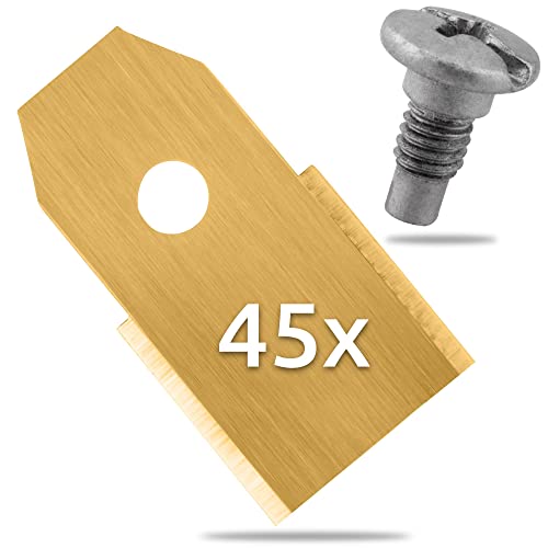 ECENCE 45x Cuchillas Robot Cortacésped de Titanio Acero Inoxidable Compatible con Husqvarna Gardena McCulloch Rob Flymo Yardforce Matrix Grizzly Brast + Tornillos