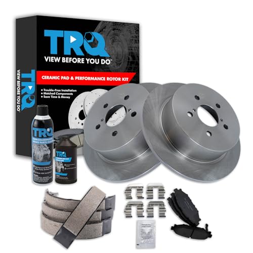 Image of TRQ Rear Brake Pad & Rotor Kit, with Chemical Kit Parking Brake Shoe Set Ceramic Compatible with 2005-2009 Subaru Legacy Outback