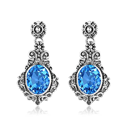 Boucles d'oreilles fleur aigue-marine en argent 925 vintage pour femme