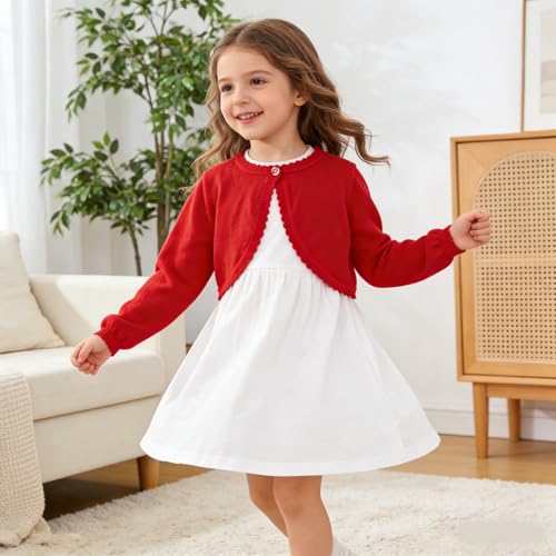 Image of Miipat Toddler Girls Cardigan Long Sleeve Bolero Shrug Kids Knit Sweater Cover Up Button Closure Cropped Tops