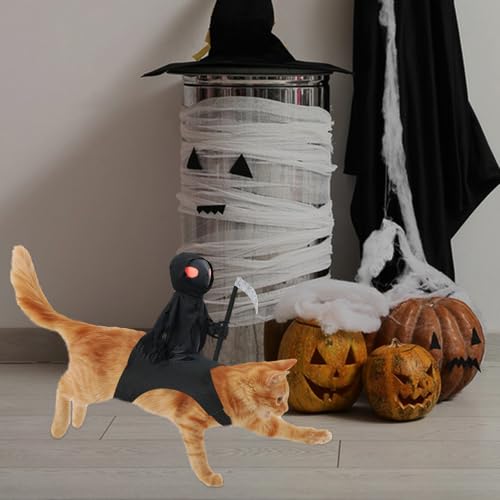 MACULPER Halloween Hundekostüm Hunde Kostüm Katzenkostüme Hund Halloween-Haustier-Outfit Sensenmann Cosplay Kostüm Gruselige Kostüme Hundekostüm für kleine, mittelgroße Katzen und Hunde